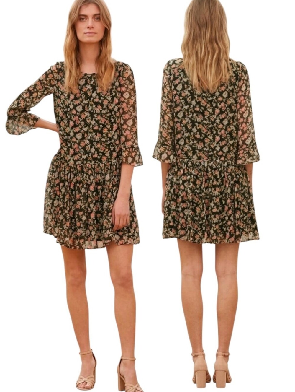 CLAUDIE PIERLOT "Rafia" Floral Print Flounced Hem Shift Dress - Size 6